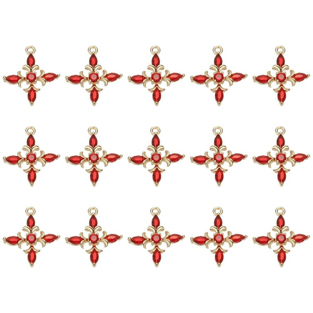 1680 15 Pcs Mini Rhinestone Charms, Crystal Pendant Charms Cross Snowflake